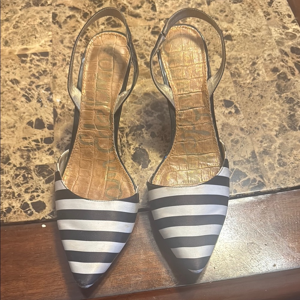 Chic Black and White Striped Heels